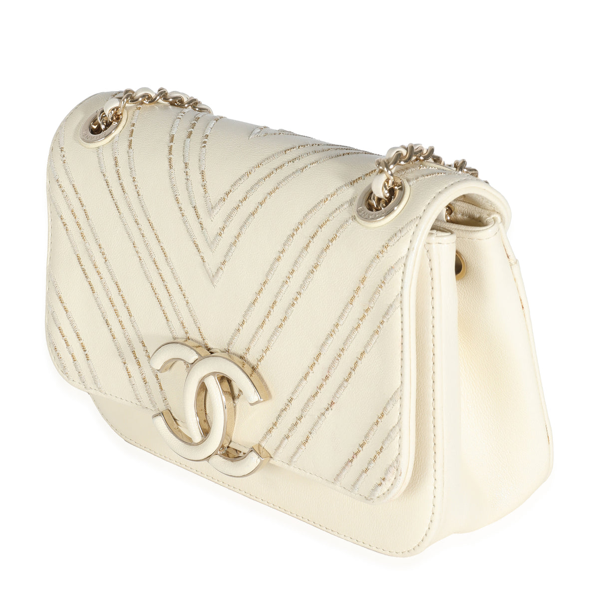 White Sheepskin Chevron Small Subtle Flap Bag