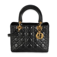 Vintage Black Lambskin Cannage Medium Lady Dior