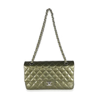 Green Striated Quilted Patent Medium Classic Double Flap Bag