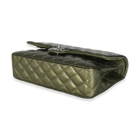 Green Striated Quilted Patent Medium Classic Double Flap Bag