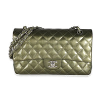 Green Striated Quilted Patent Medium Classic Double Flap Bag