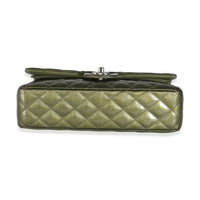 Green Striated Quilted Patent Medium Classic Double Flap Bag