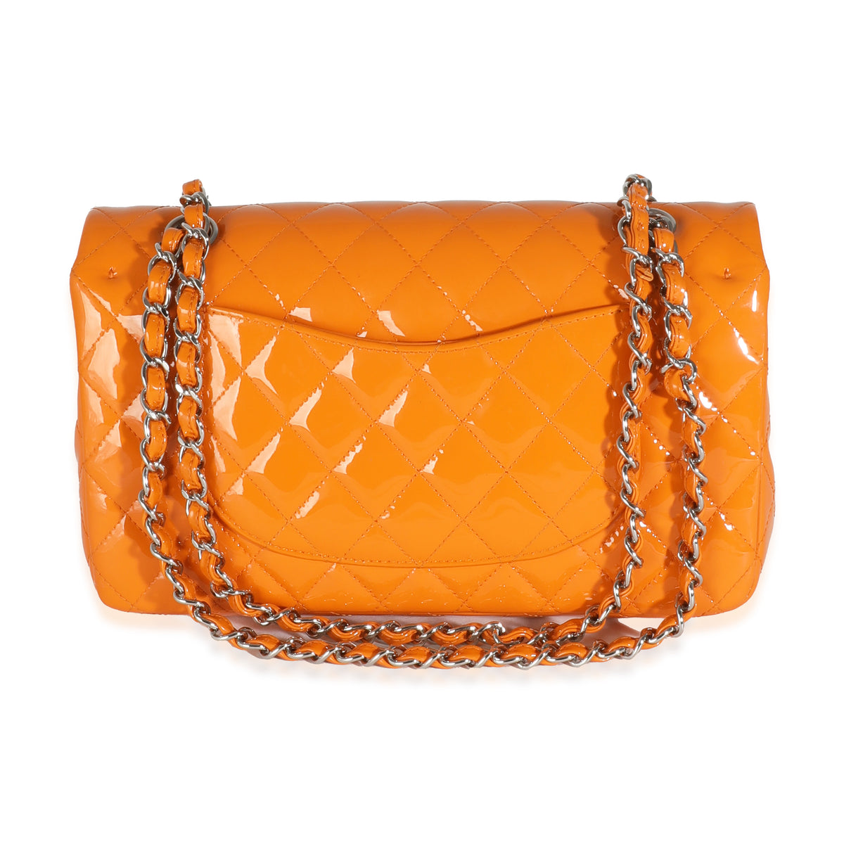 Orange Quilted Patent Medium Classic Double Flap Bag