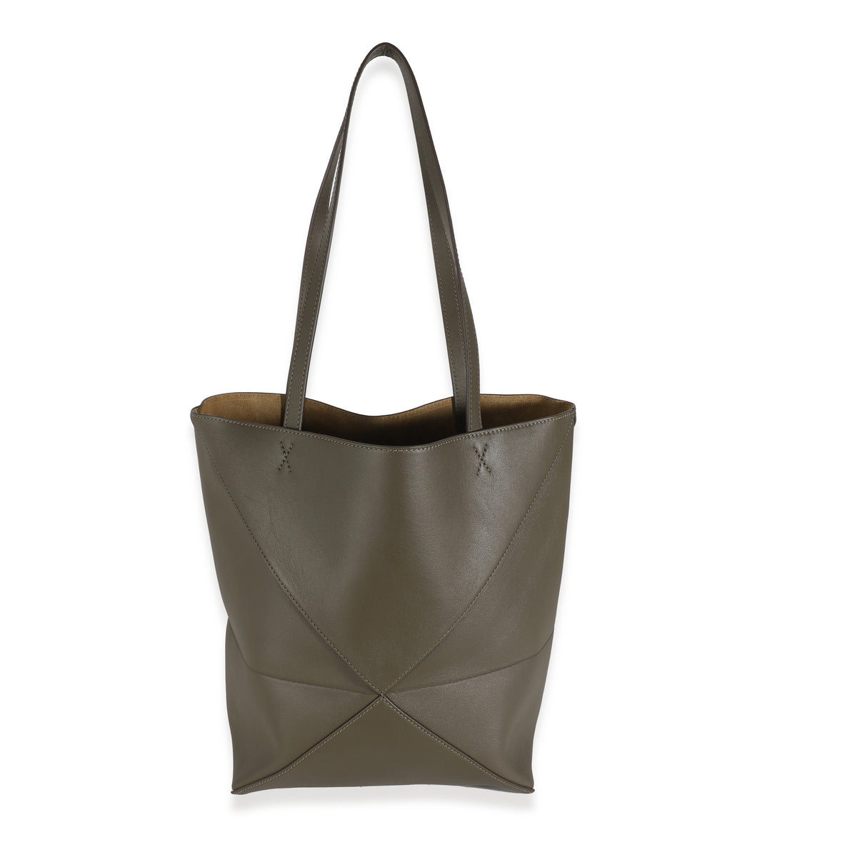 Khaki Shiny Calfskin Medium Puzzle Tote