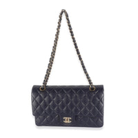 Navy Quilted Caviar Medium Classic Double Flap Handbag