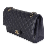 Navy Quilted Caviar Medium Classic Double Flap Handbag