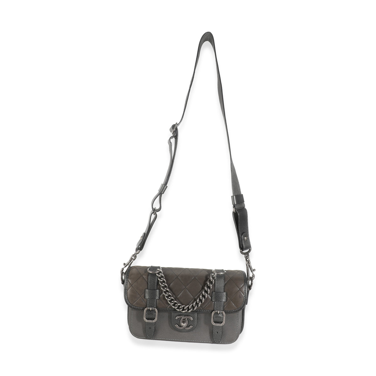 Dark Grey Iridescent Calfskin Back To School Messenger Flap Bag