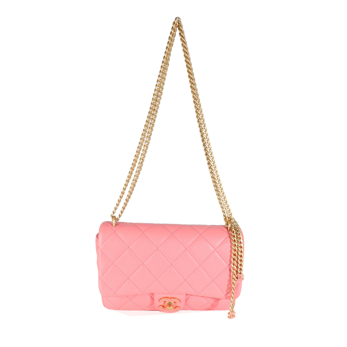 Pink Quilted Lambskin Pending CC Small Square Flap