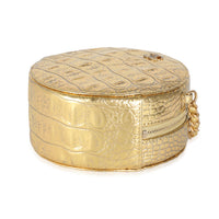 Metallic Gold Croc Embossed Calfskin Round Clutch On Chain