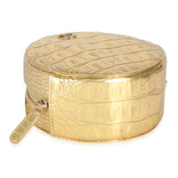 Metallic Gold Croc Embossed Calfskin Round Clutch On Chain