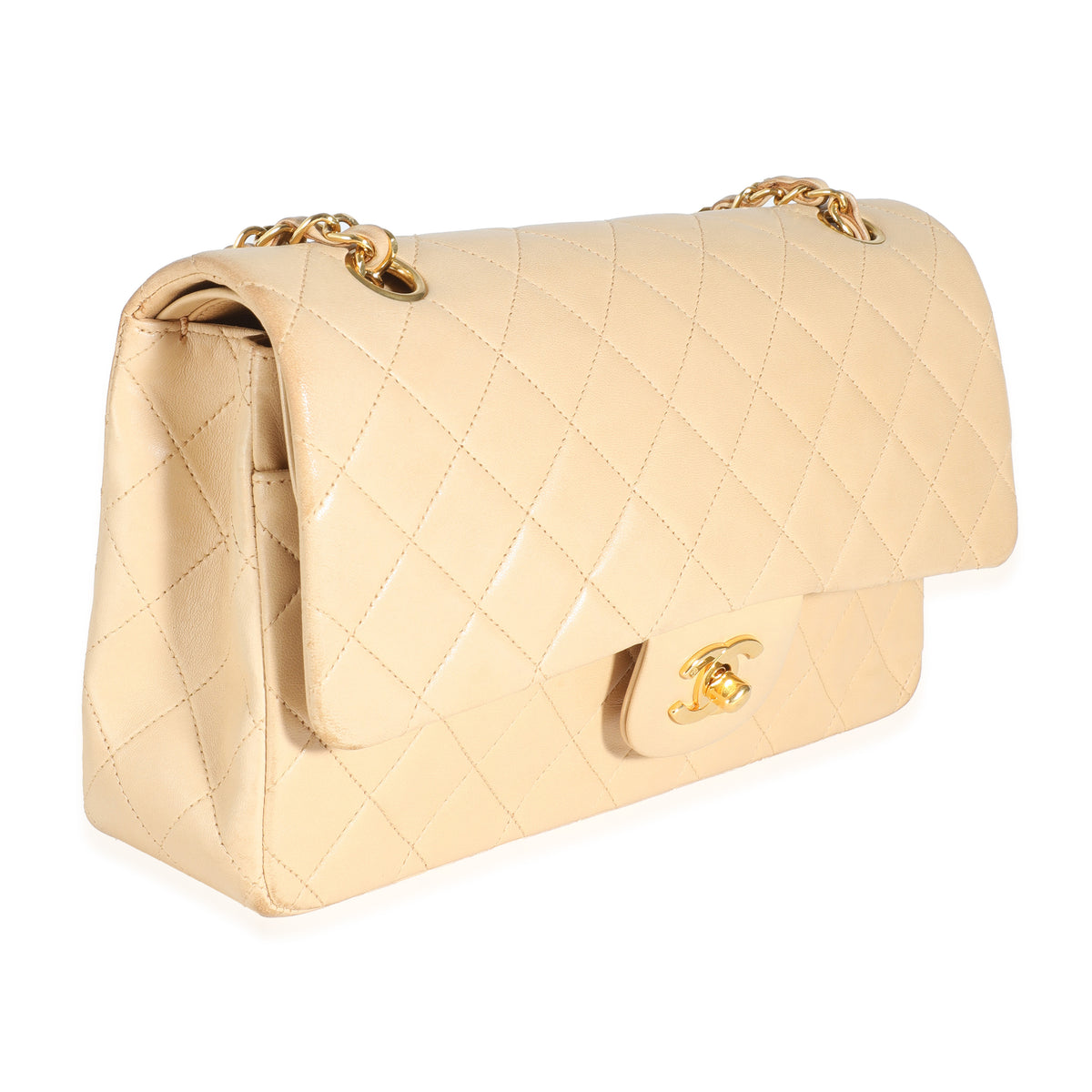 Vintage 24K Beige Quilted Lambskin Medium Classic Double Flap Bag