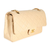 Vintage 24K Beige Quilted Lambskin Medium Classic Double Flap Bag