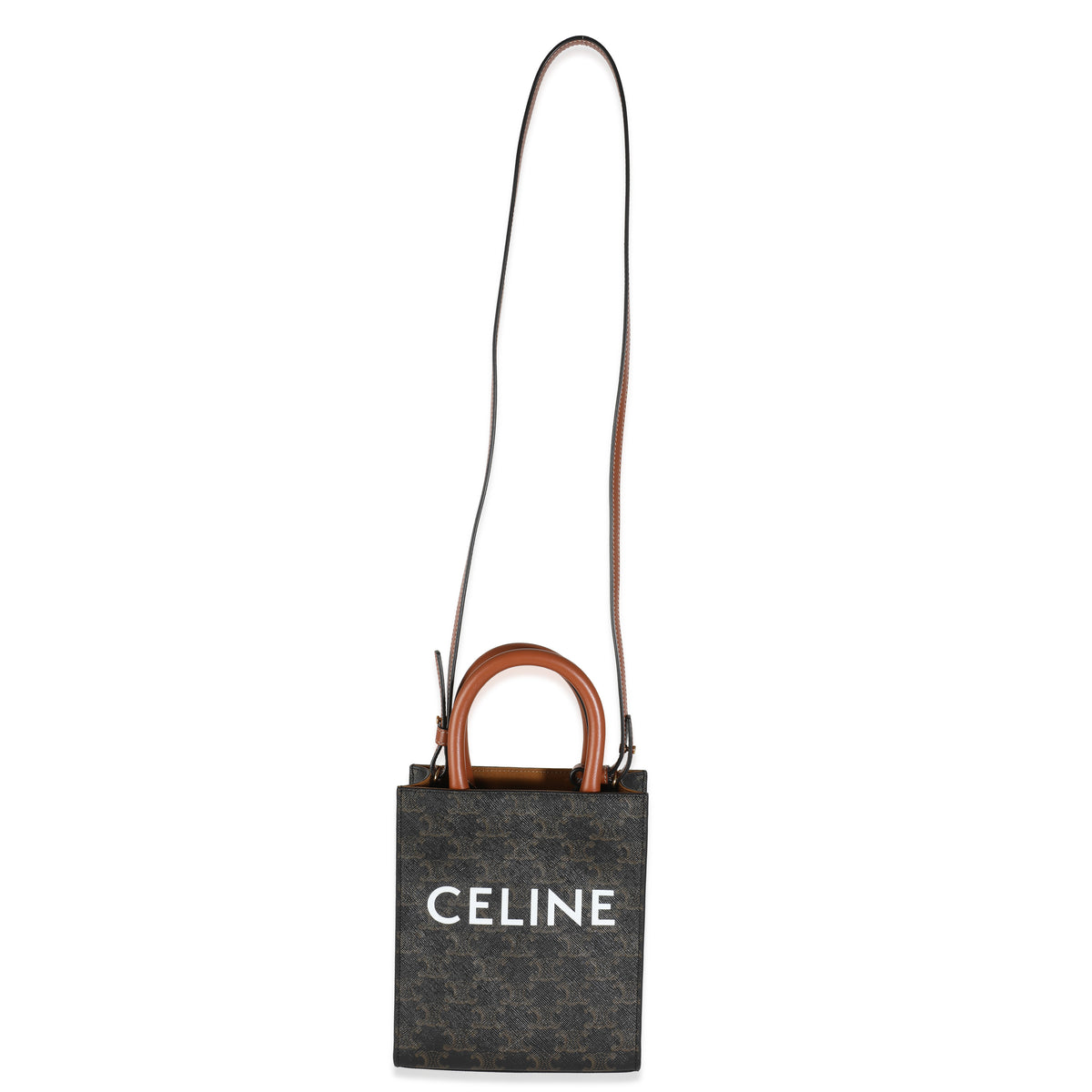 Tan Calfskin Triomphe Canvas Mini Vertical Cabas Tote