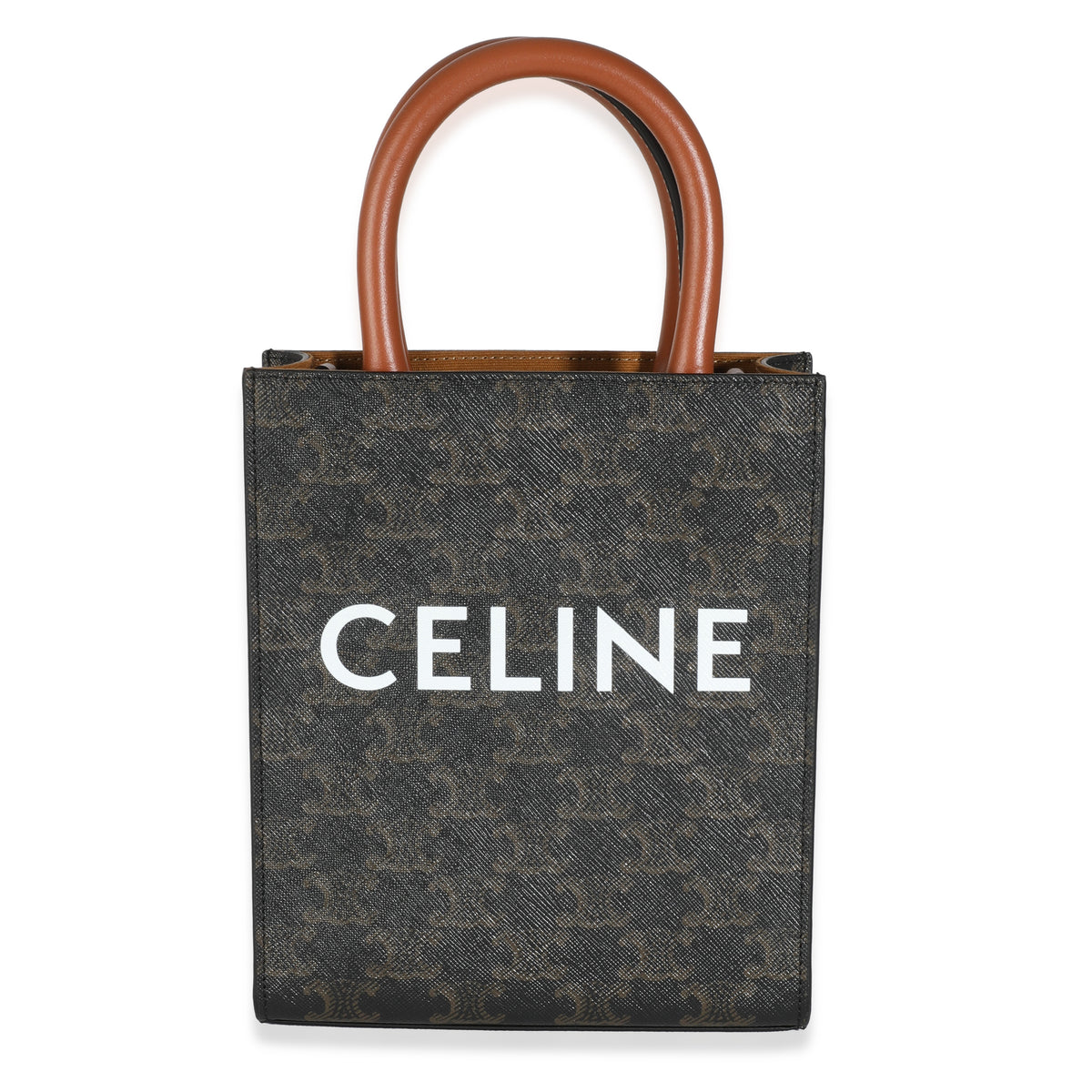 Tan Calfskin Triomphe Canvas Mini Vertical Cabas Tote