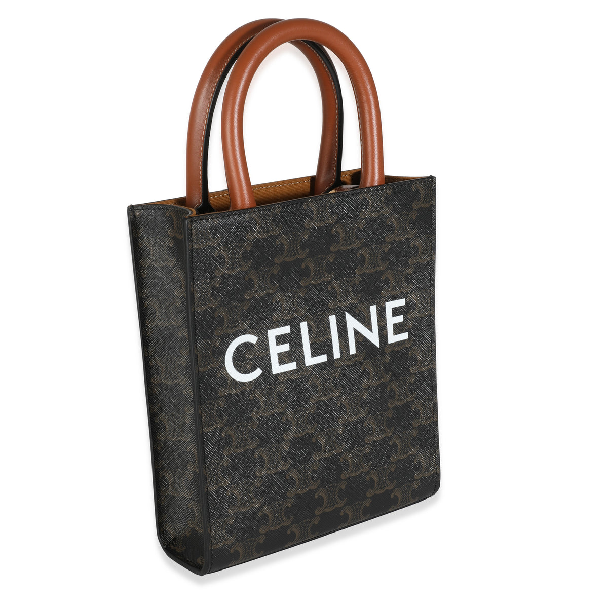 Tan Calfskin Triomphe Canvas Mini Vertical Cabas Tote