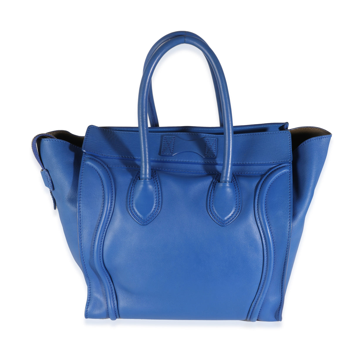 Blue Smooth Calfskin Mini Luggage Tote