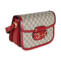 Red Calfskin Beige GG Supreme Canvas Horsebit 1955 Shoulder Bag