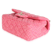 Pink Quilted Wool Tweed Mini Rectangular Flap Bag