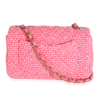 Pink Quilted Wool Tweed Mini Rectangular Flap Bag