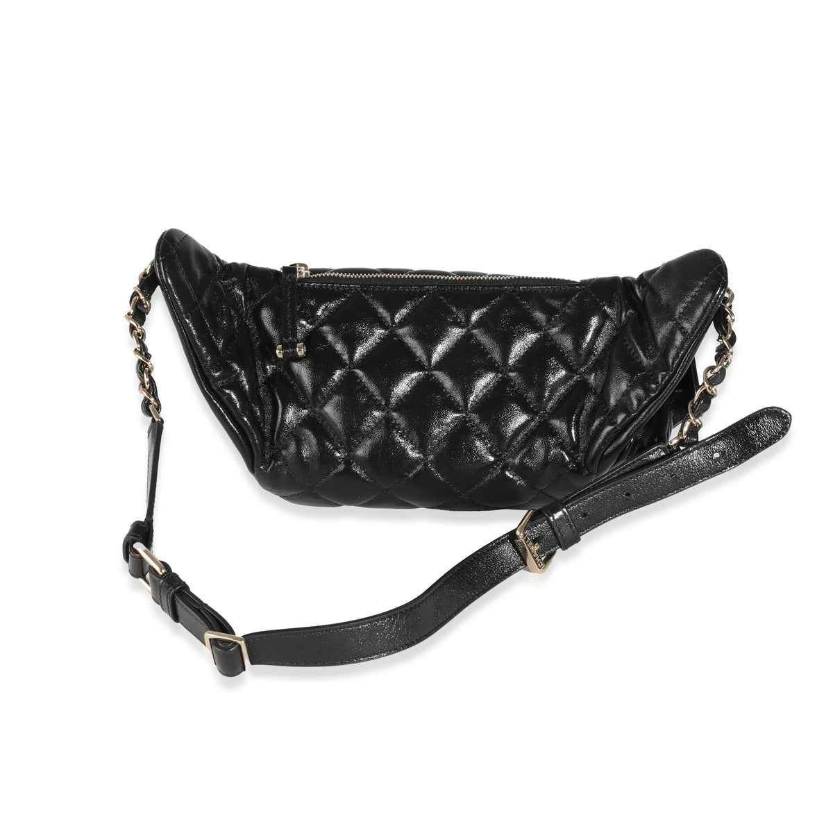 Black Shiny Quilted Aged Calfskin Utility Belt Bag