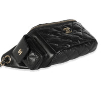 Black Shiny Quilted Aged Calfskin Utility Belt Bag