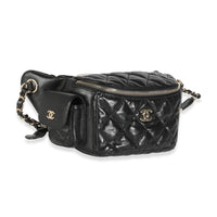 Black Shiny Quilted Aged Calfskin Utility Belt Bag