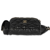 Black Shiny Quilted Aged Calfskin Utility Belt Bag