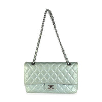 Green Quilted Patent Medium Classic Double Flap Bag