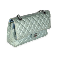 Green Quilted Patent Medium Classic Double Flap Bag