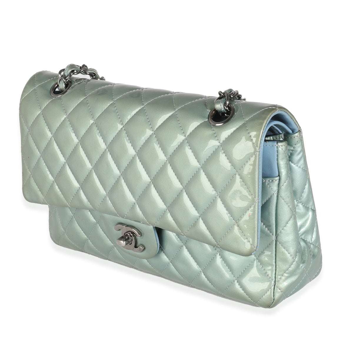 Green Quilted Patent Medium Classic Double Flap Bag