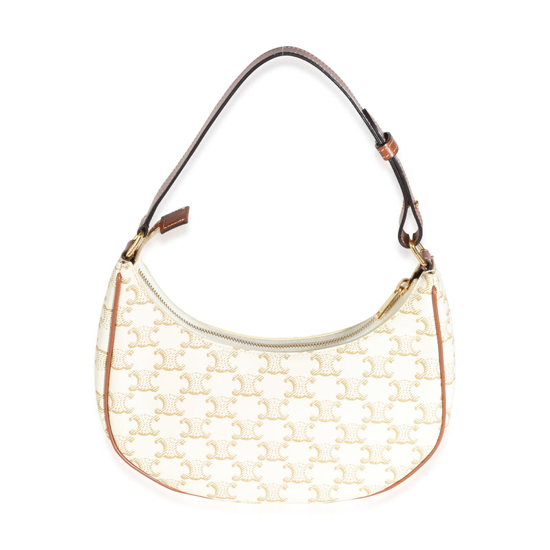 Tan Calfskin White Triomphe Canvas Ava Hobo