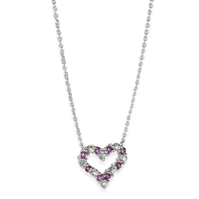 Diamond & Pink Sapphire Small Open Heart Pendant, Platinum 0.3 CTW