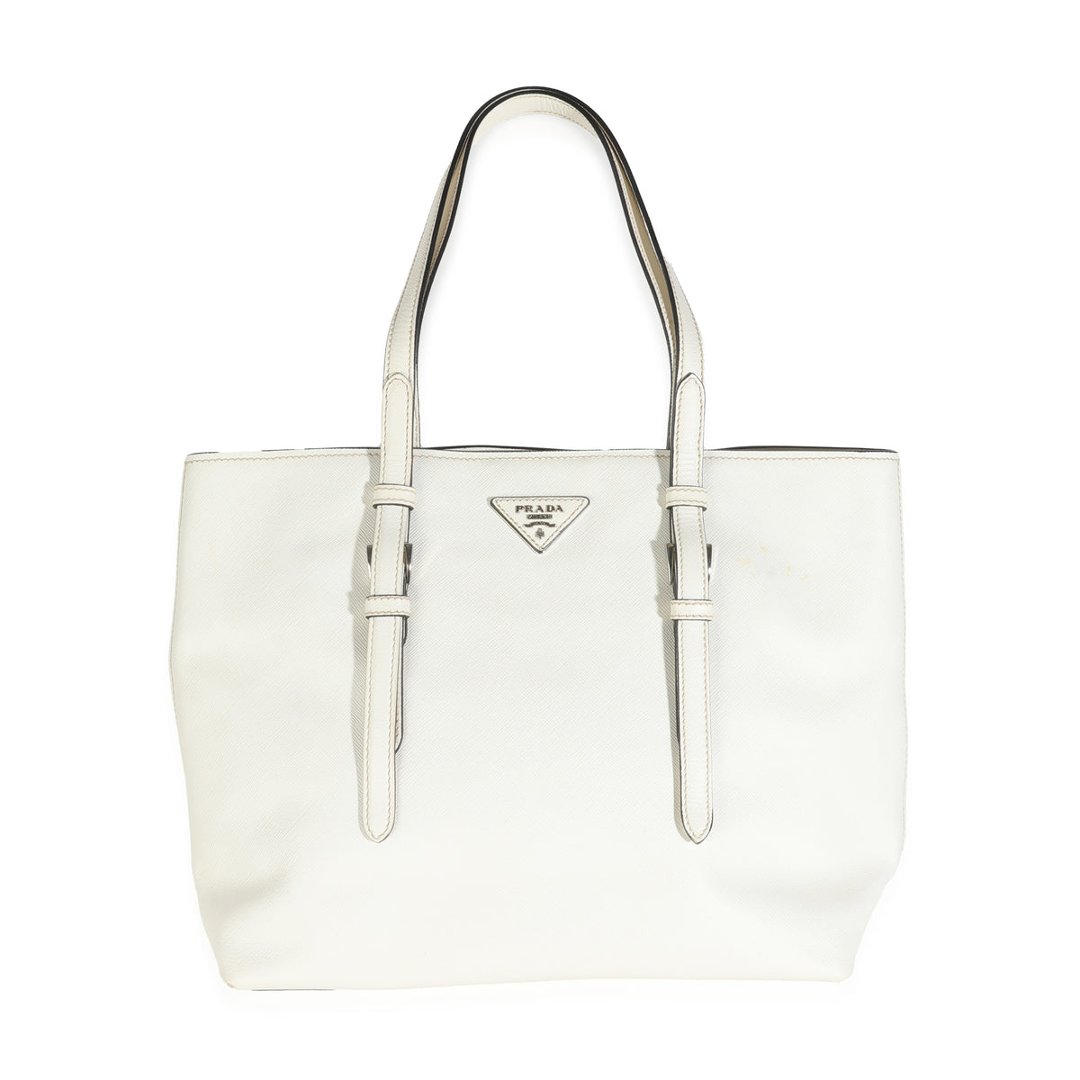 White Saffiano Double Buckle Open Tote