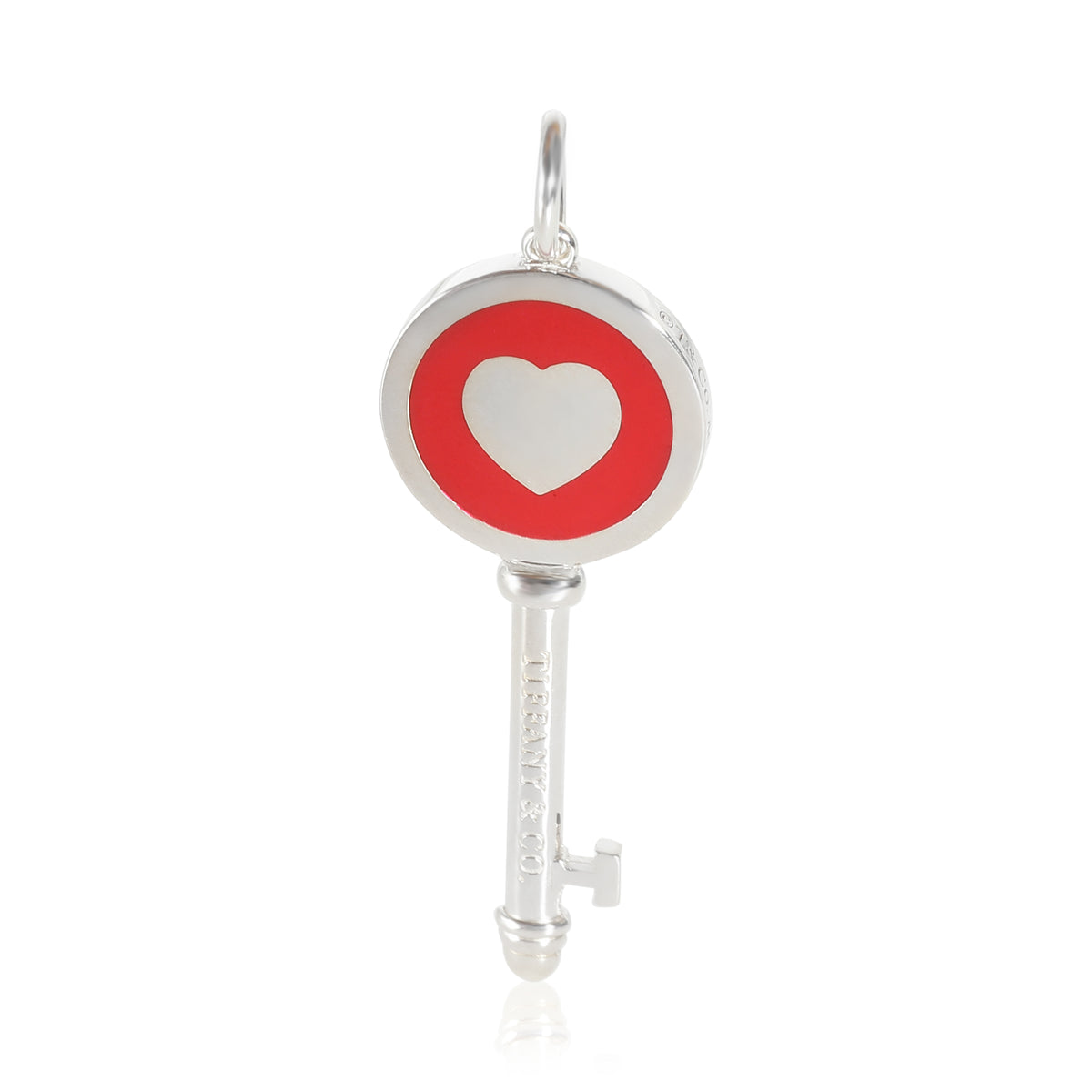 Key Pendant With Red Enamel Heart in Sterling Silver