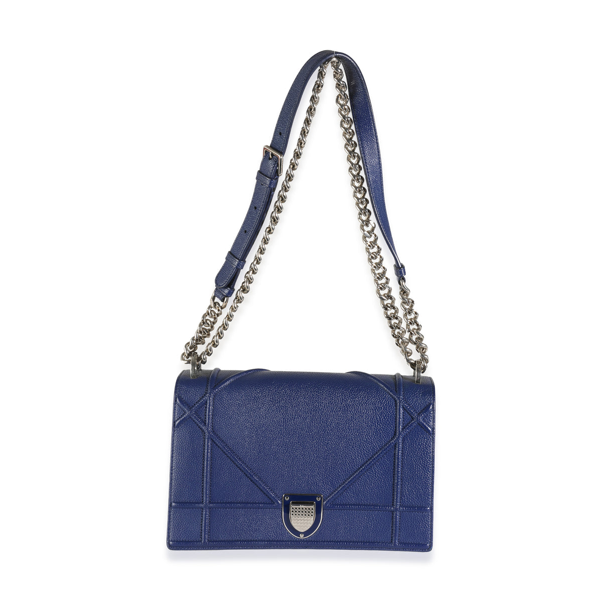 Navy Grained Calfskin Medium Diorama Flap Bag