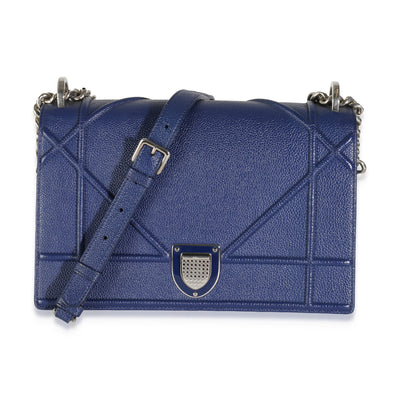 Navy Grained Calfskin Medium Diorama Flap Bag