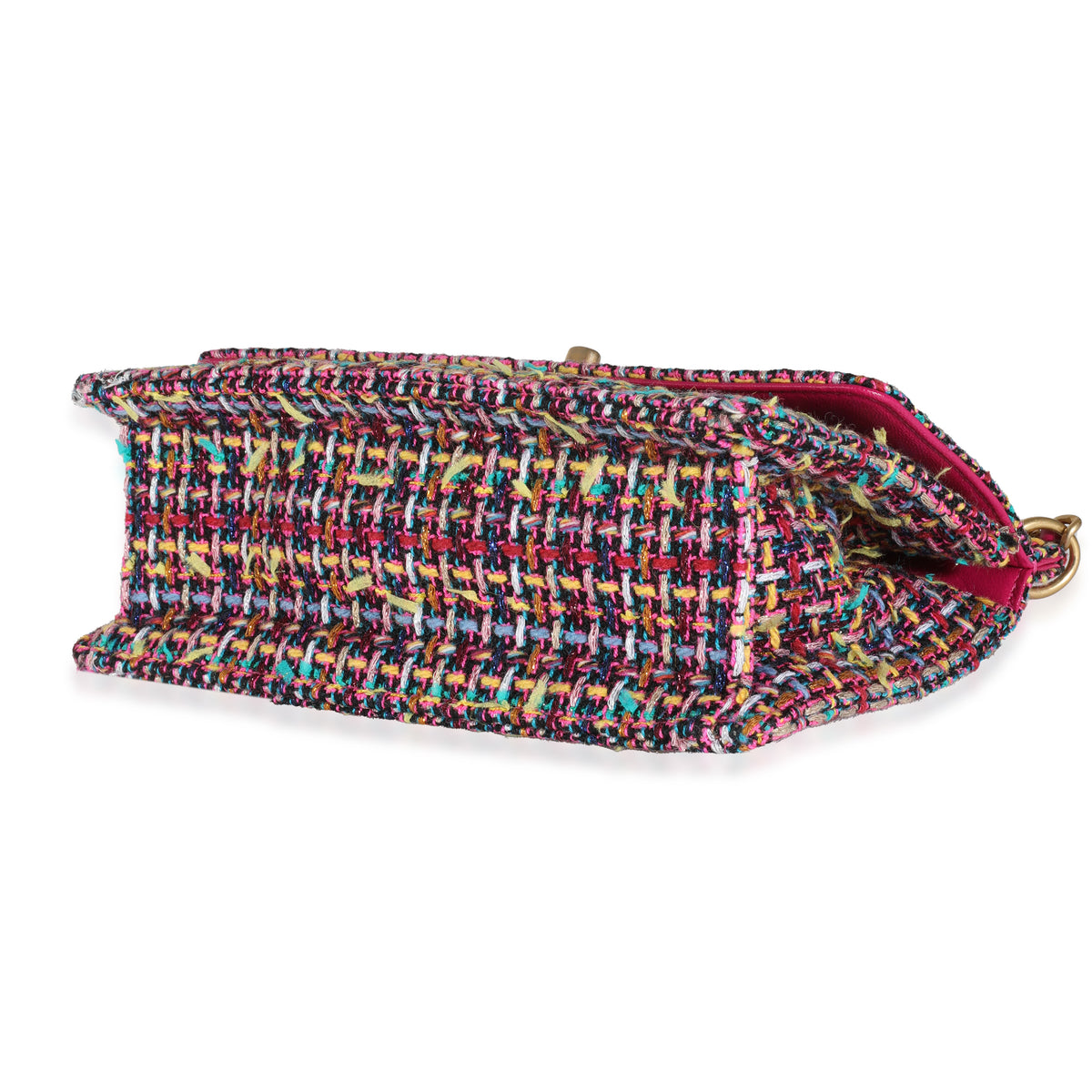 Pink Metallic Multicolor Tweed Chain Top Flap Bag