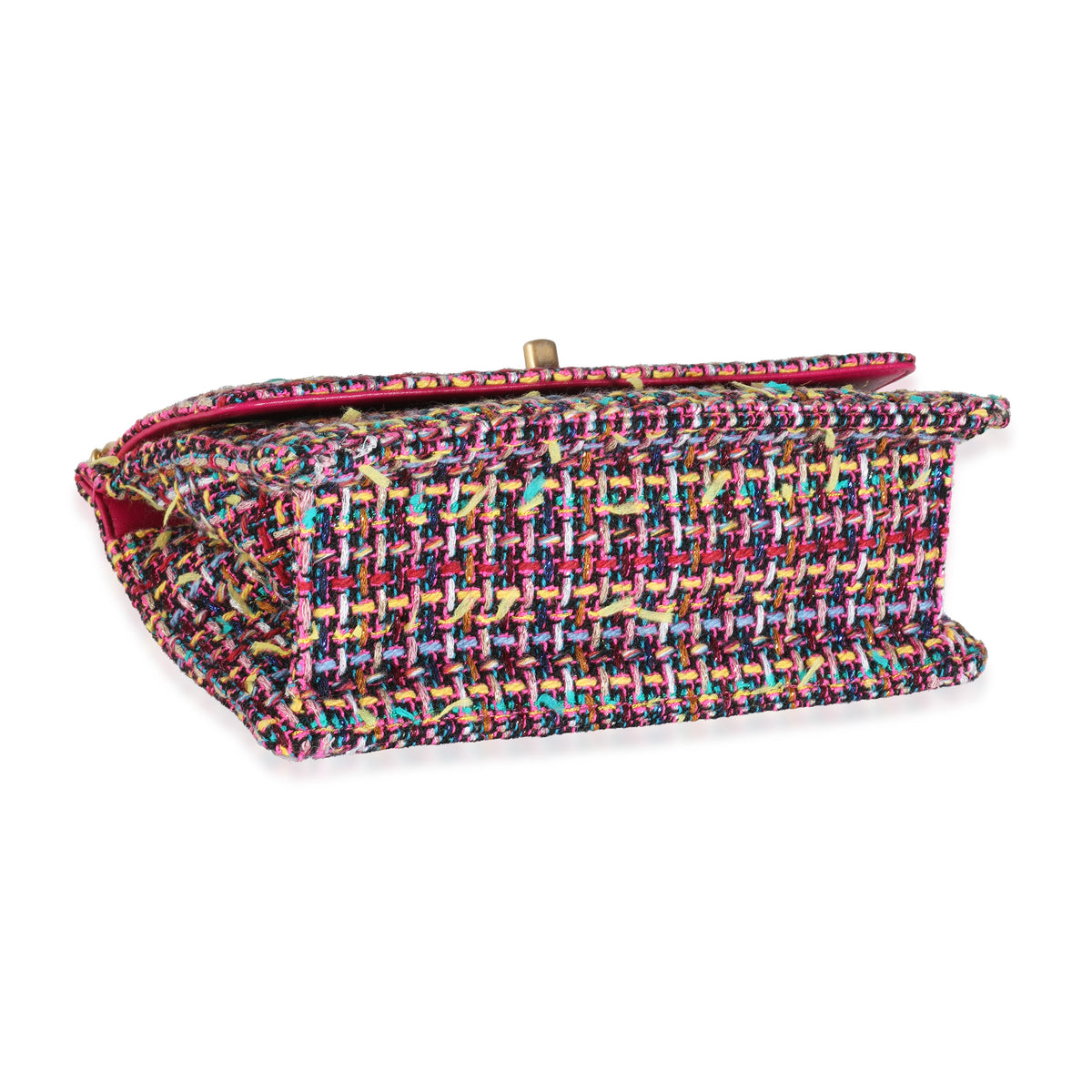 Pink Metallic Multicolor Tweed Chain Top Flap Bag