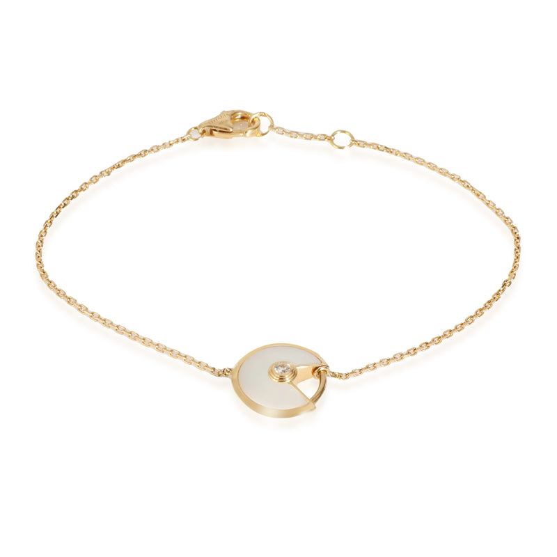 Amulette Bracelet With Mother Of Pearl, Diamonds, XS Model (Yellow Gold)