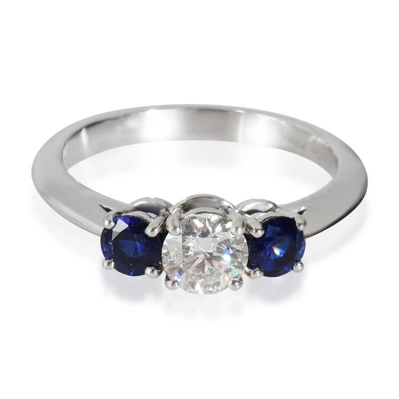 Diamond Sapphire Engagement Ring in  Platinum E VVS1 0.5 CTW