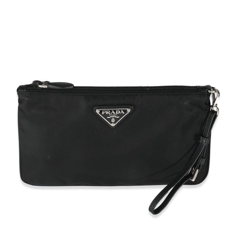 Black Nylon Logo Wristlet Clutch