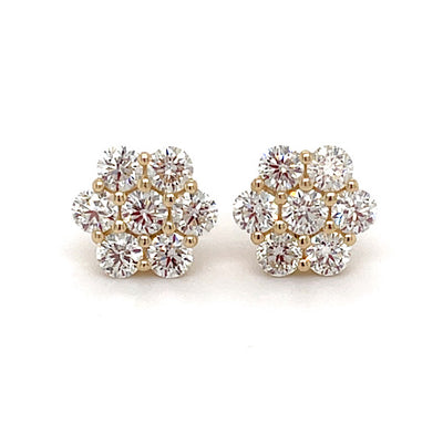 Diamond Flower Cluster Earrings in 14K Yellow Gold (1 7/8 CTW)