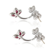 18K White Gold Diamond & Ruby Flower Drop Earrings, .43 Ctw.