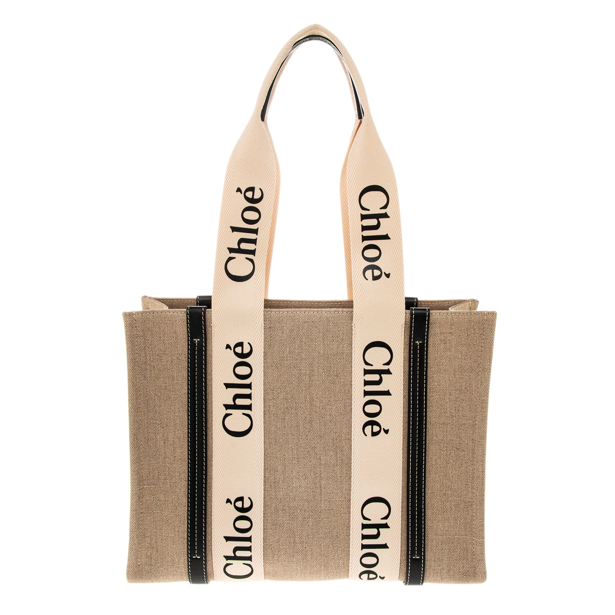 Chloe White Canvas Blue Calfskin Medium Woody Ribbon Tote