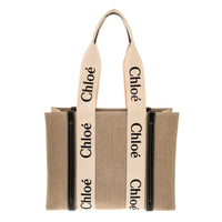 Chloe White Canvas Blue Calfskin Medium Woody Ribbon Tote