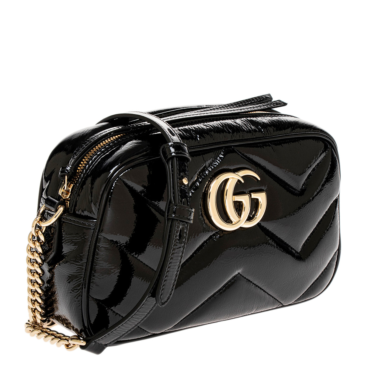 Black Patent Small GG Marmont Shoulder Bag