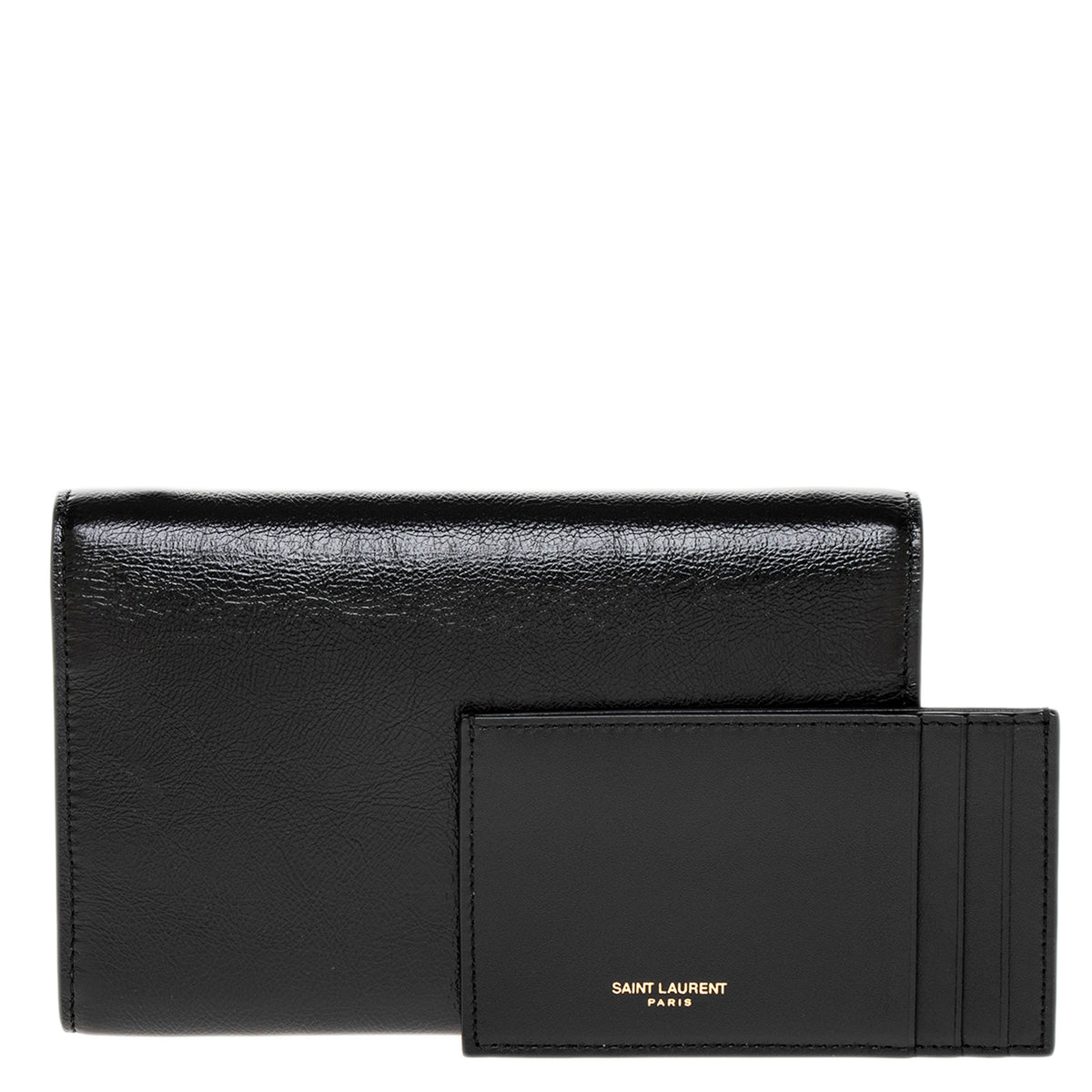 Black Shiny Grained Leather Uptown Chain Wallet