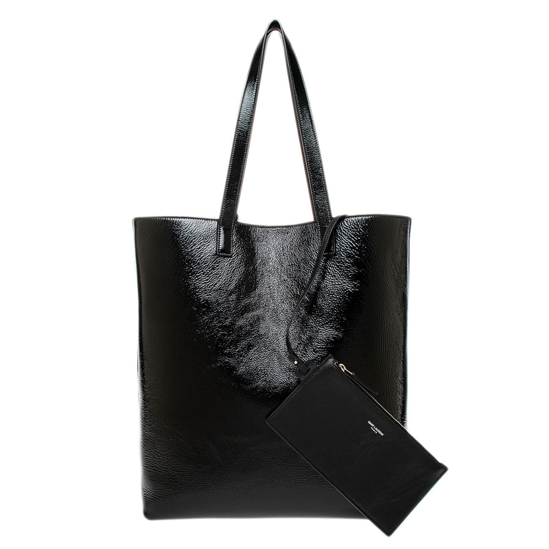 Black Crinkled Leather Bold Shopping Bag