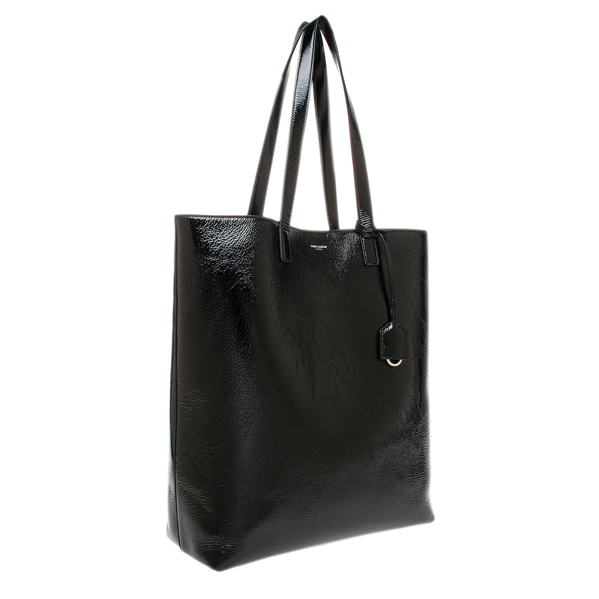 Black Crinkled Leather Bold Shopping Bag