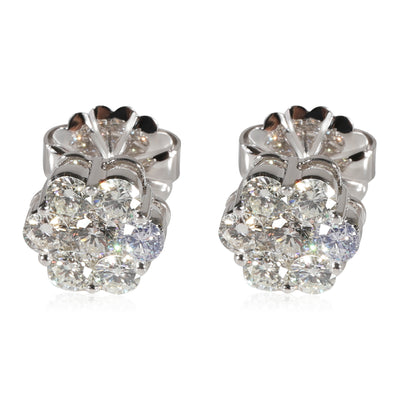 Diamond Cluster Earrings in 14K White Gold 1.37 CTW